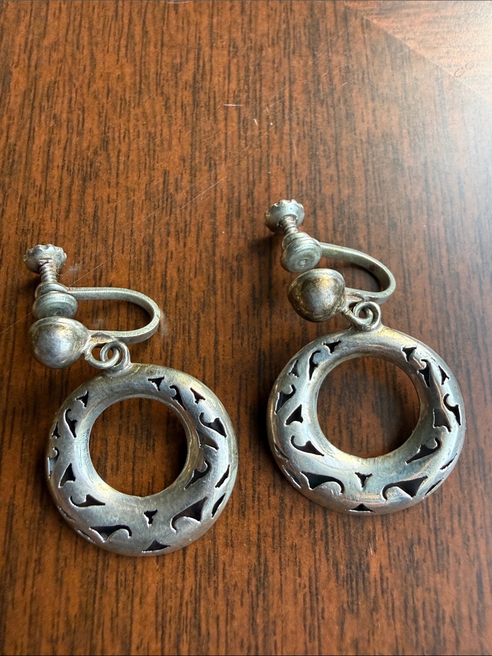Vintage Mexican Silver Screw Back Open Circle Earrings
